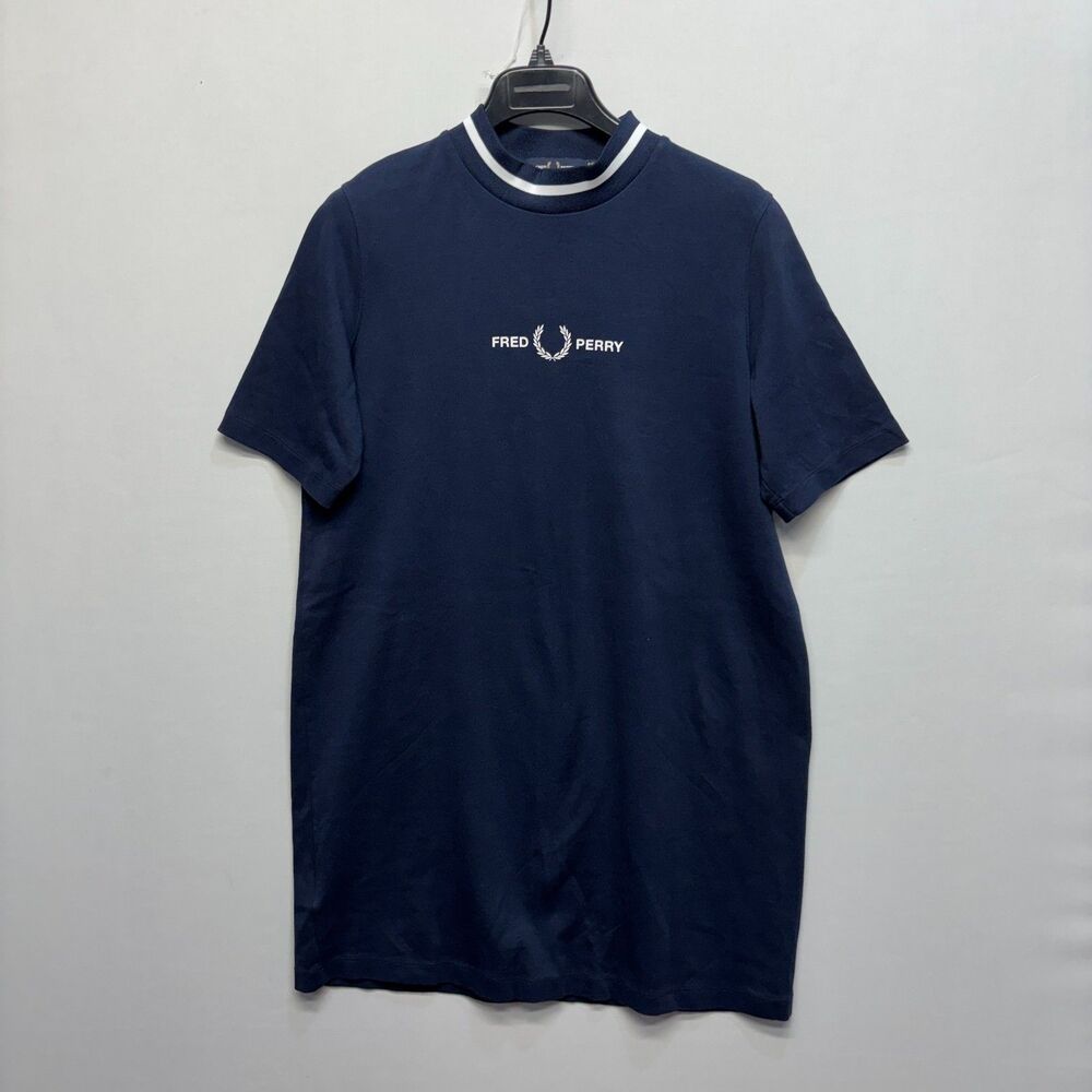 Fred Perry Women Short Sleeve T-Shirt Dress Size US 12 UK 16 Blue C100 -10